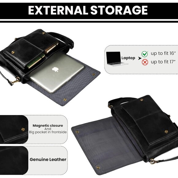 ⚡Leather Village Men & Women Black Vintage Leather Messenger Handmade Bag - Picture 3 of 8